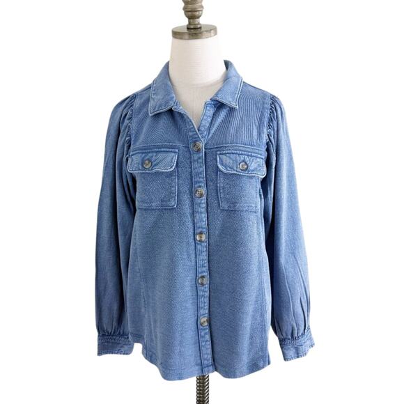 Anthro Pilcro Blue Garment Dyed Long Sleeve Button Front Top Sz XS 100% Cotton - Picture 7 of 7